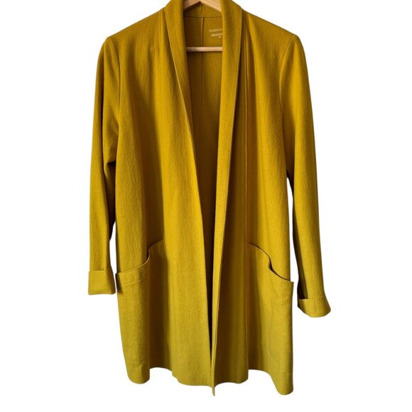 Eileen Fisher Sm Boiled Wool Cardigan Shawl Collar Open Front Pockets Mid Length - Picture 1 of 16